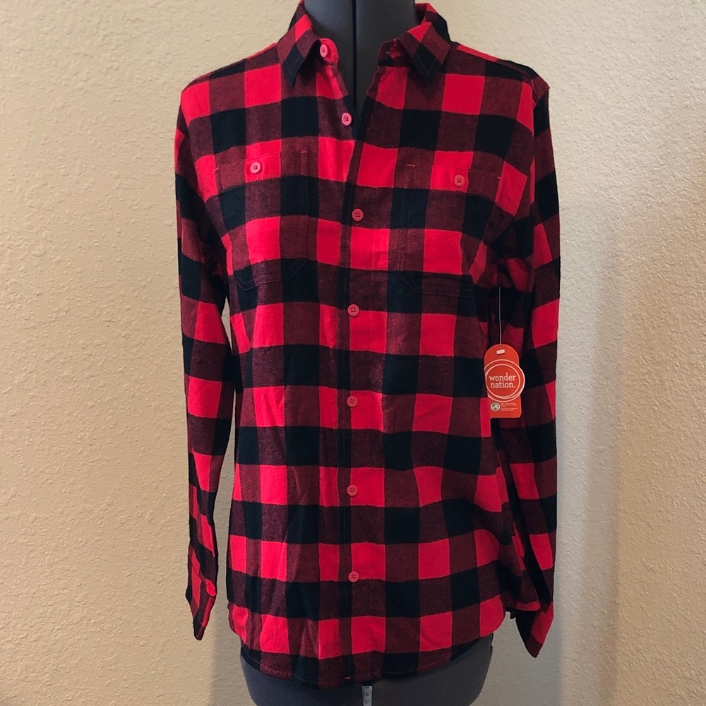 Wonder Nation Kids Buffalo Plaid Button-Up Shirt - Red & Black